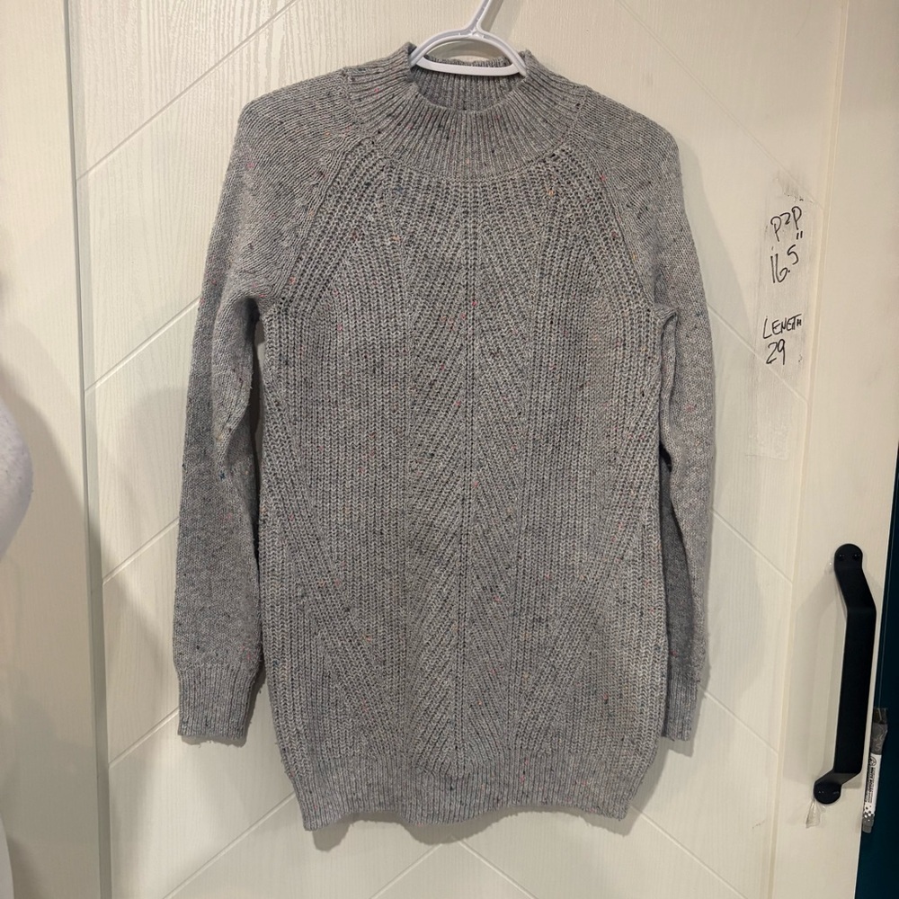 Thyme Maternity Grey Confetti Knit Mock‎ Neck Pullover Tunic Sweater Size Medium